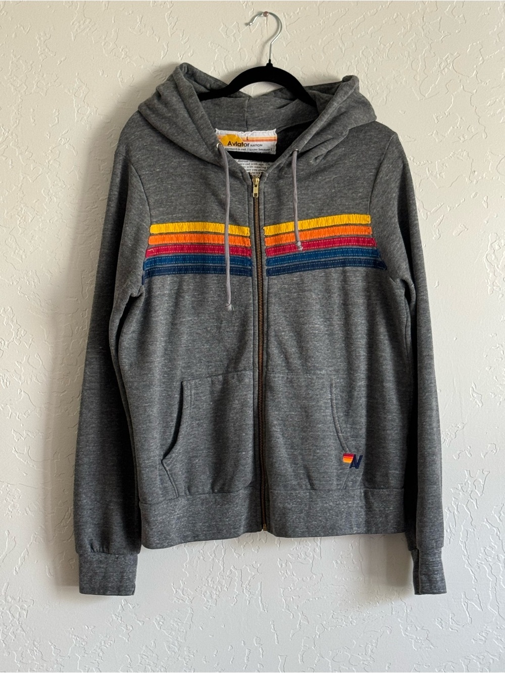 Aviator Nation 5 Stripe Hoodie - Heather Grey